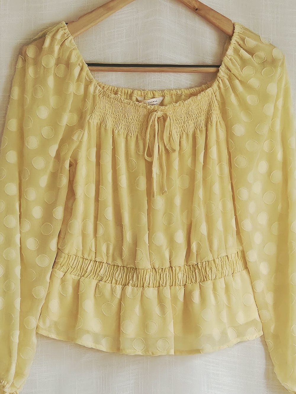 ​LC Lauren Conrad Yellow Clip Dot Smocked Peplum Top - Size XS